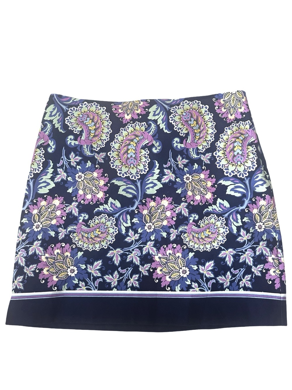 Talbots Navy Multicolor Paisley Floral Fully Lined Cotton A-Line Skirt